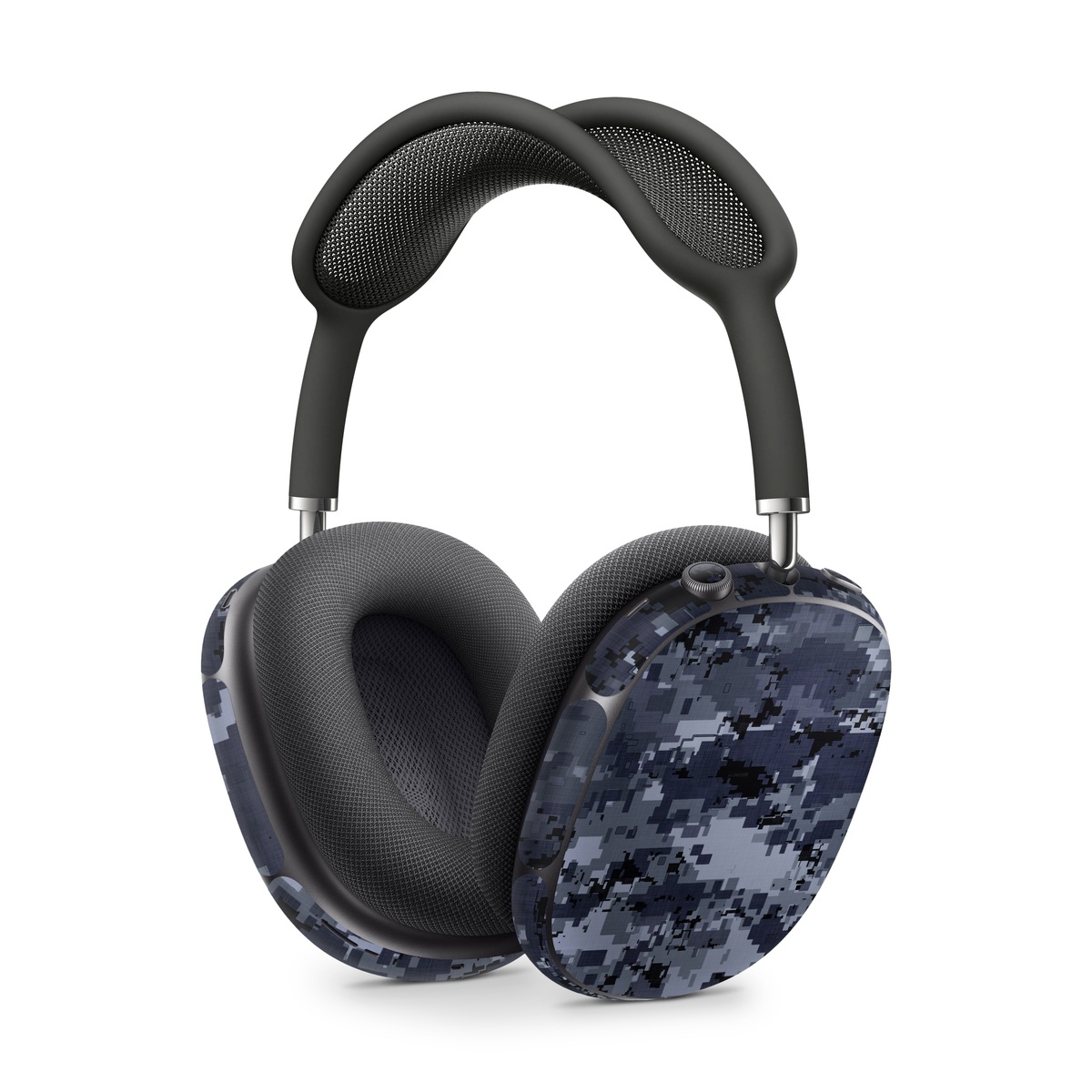 Apple AirPods Max Skin design of Military camouflage, Black, Pattern, Blue, Camouflage, Design, Uniform, Textile, Black-and-white, Space, with black, gray, blue colors