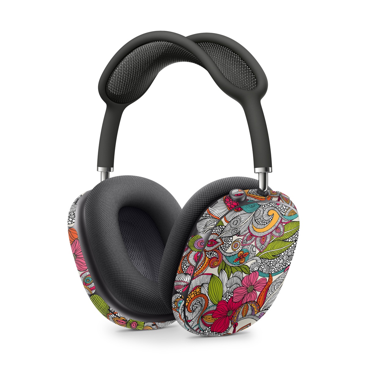 Apple AirPods Max Skin design of Pattern, Drawing, Visual arts, Art, Design, Doodle, Floral design, Motif, Illustration, Textile, with gray, red, black, green, purple, blue colors