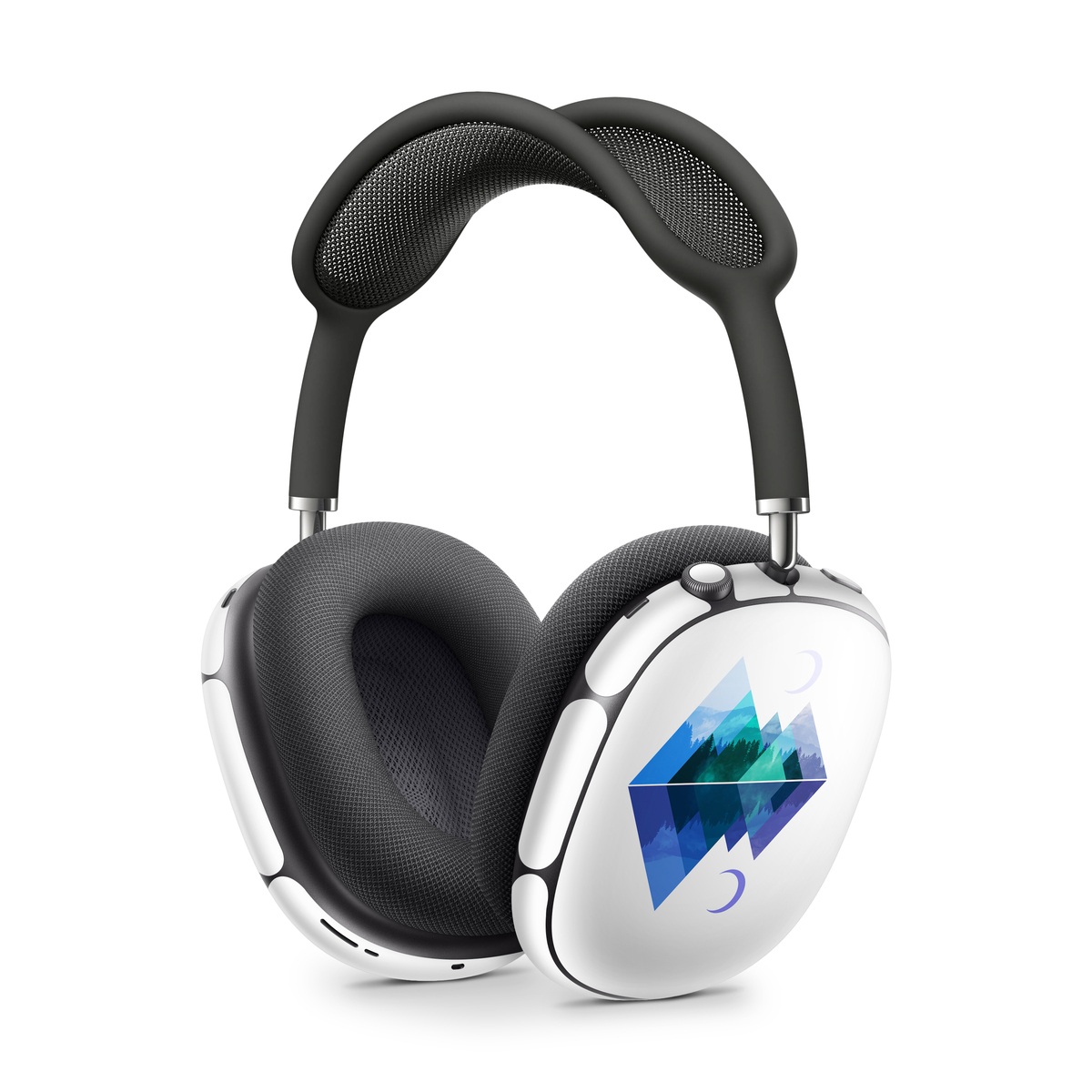 Apple AirPods Max Skin design of Blue, Cobalt blue, Azure, Pattern, Logo, Design, Electric blue, Graphics, Illustration, Triangle, with white, blue, purple, green colors