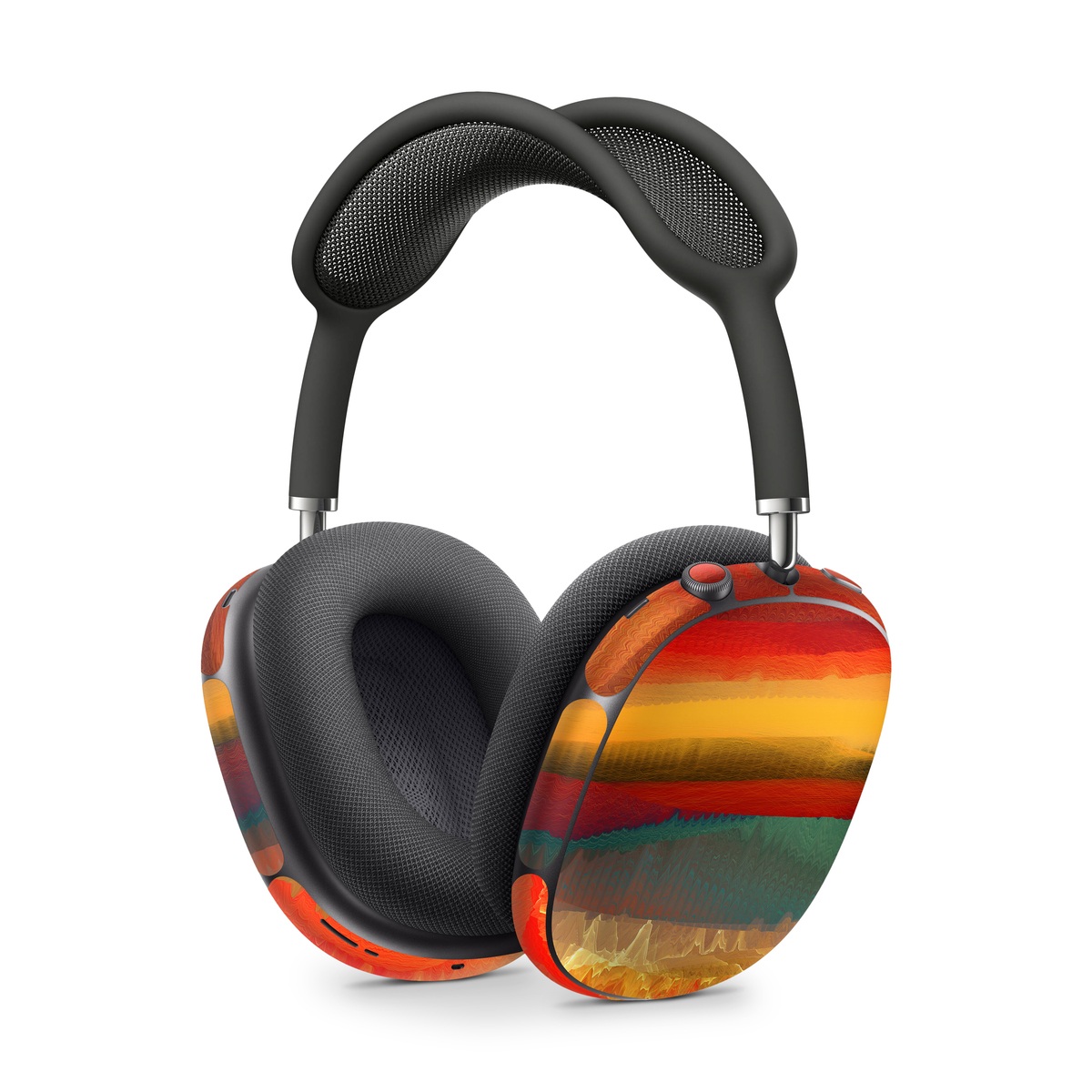 Apple AirPods Max Skin design of Sky, Red, Horizon, Afterglow, Orange, Painting, Acrylic paint, Watercolor paint, Sunset, Geological phenomenon, with red, blue, green, yellow, orange, white colors