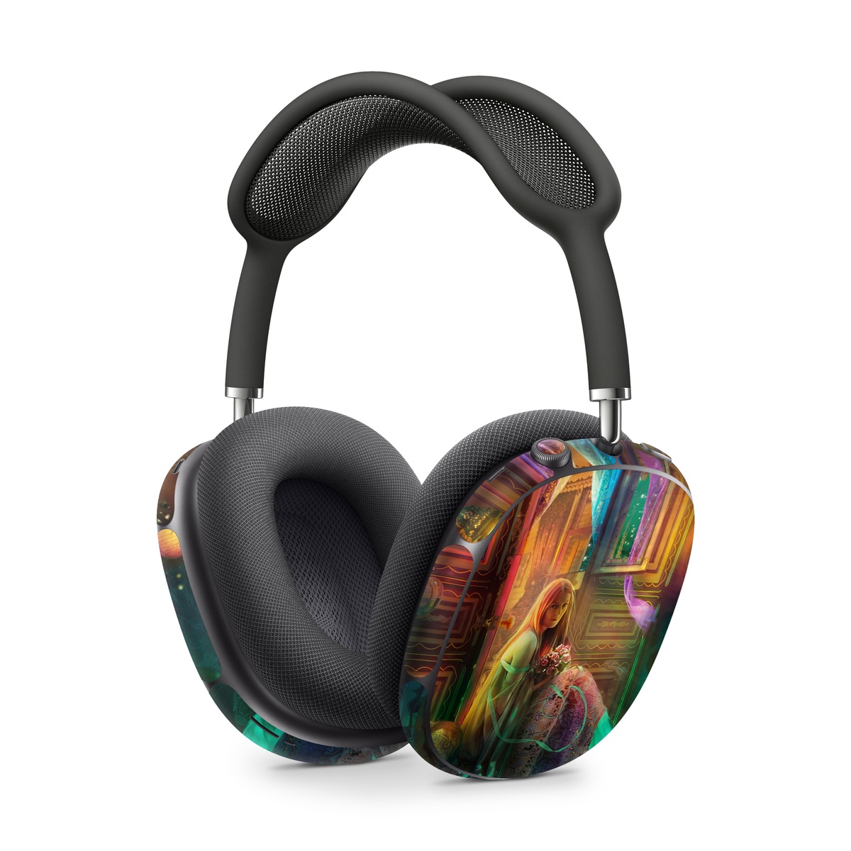 Apple AirPods Max Skin design of Illustration, Adventure game, Darkness, Art, Digital compositing, Fictional character, Games, with black, red, blue, green colors