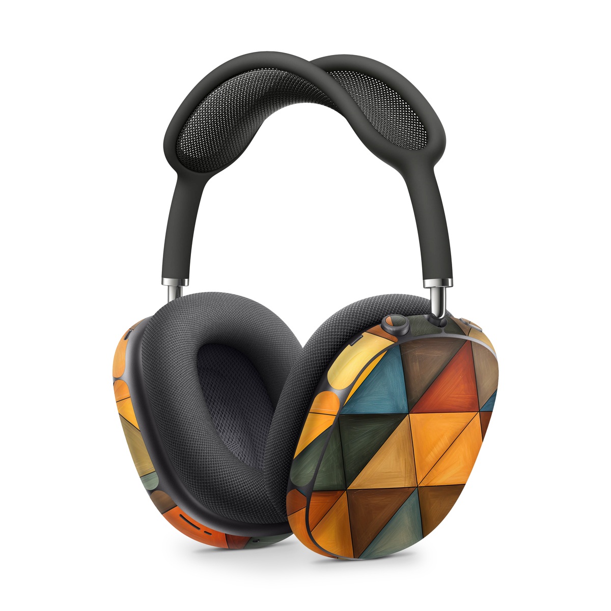 Apple AirPods Max Skin design of Brown, Colorfulness, Rectangle, Azure, Amber, Orange, Triangle, Art, Flooring, Line, with yellow, orange, red, black, blue, brown colors