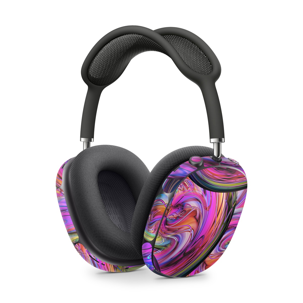 Apple AirPods Max Skin design of Pattern, Psychedelic art, Purple, Art, Fractal art, Design, Graphic design, Colorfulness, Textile, Visual arts, with purple, black, red, gray, blue, green colors