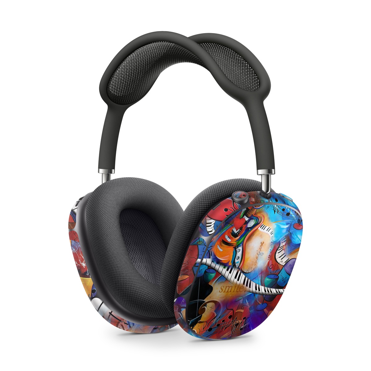 Apple AirPods Max Skin design of Art, Graffiti, Mural, Modern art, Street art, Psychedelic art, Fictional character, Graphic design, Visual arts, Animated cartoon, with black, red, blue, gray, green colors