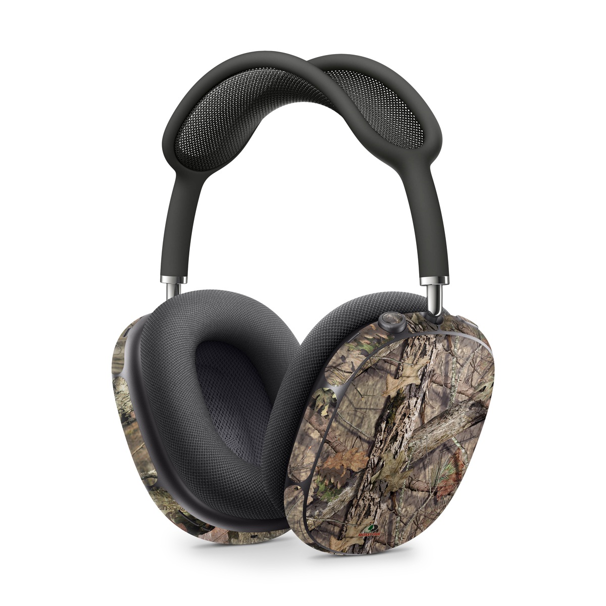 Apple AirPods Max Skin design of shellbark hickory, Camouflage, Tree, Branch, Trunk, Plant, Leaf, Adaptation, Wood, Twig, with orange, green, red, black, gray colors