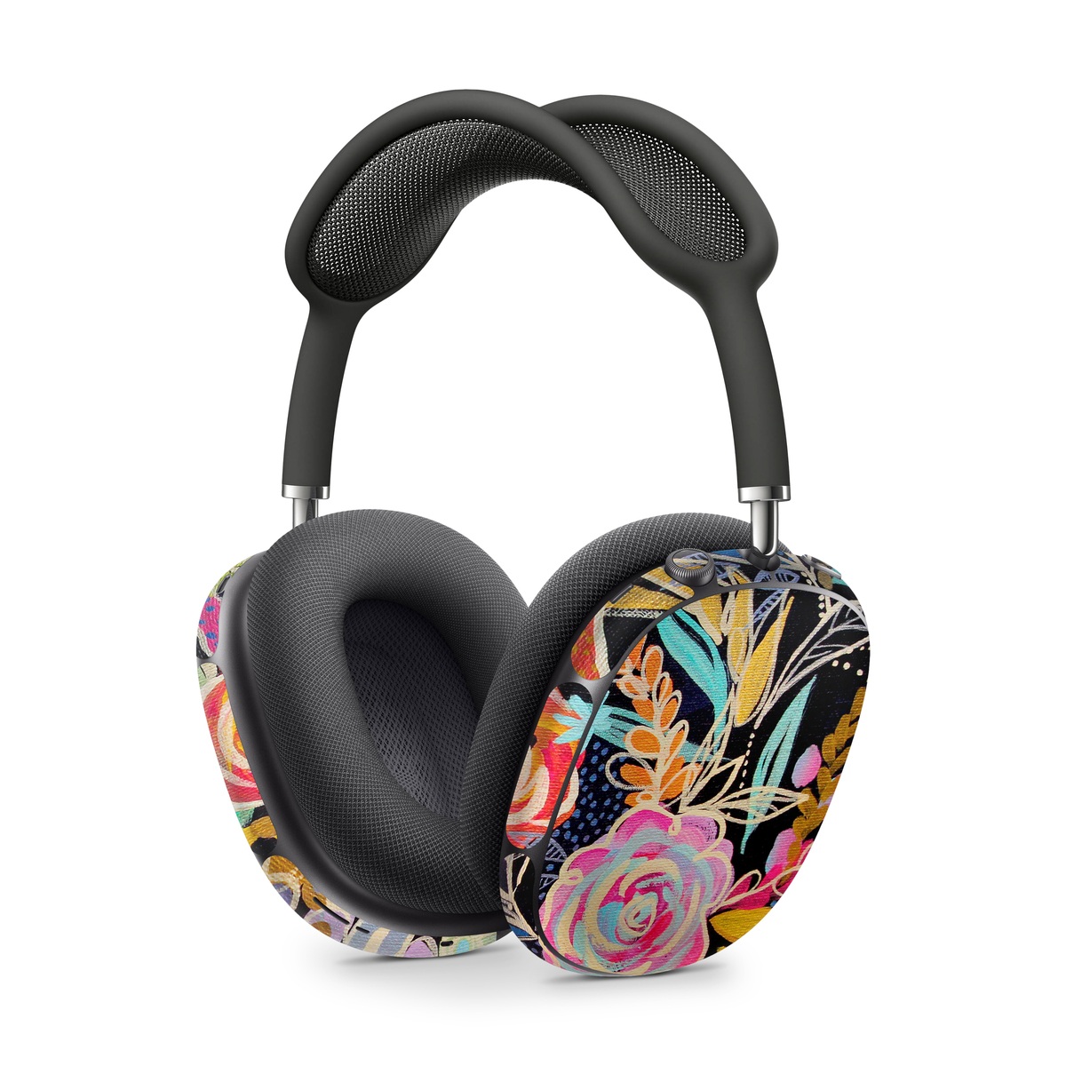 Apple AirPods Max Skin design of Pattern, Floral design, Design, Textile, Visual arts, Art, Graphic design, Psychedelic art, Plant, with black, gray, green, red, blue colors