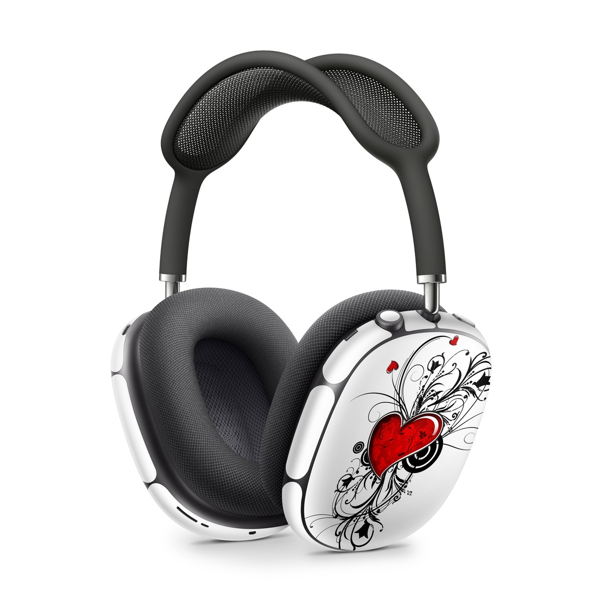 Apple AirPods Max Skin design of Heart, Line art, Love, Clip art, Plant, Graphic design, Illustration, with white, gray, black, red colors