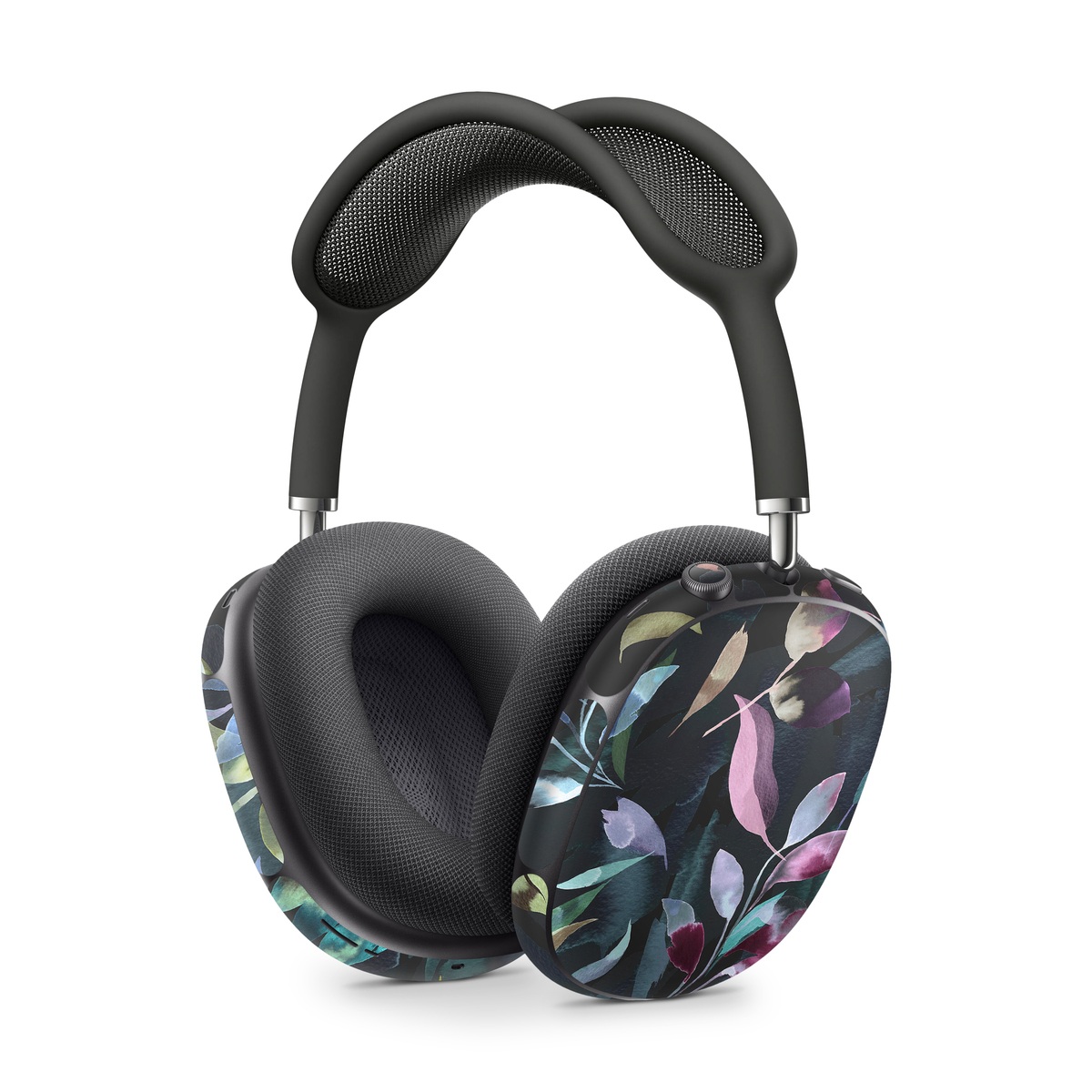 Apple AirPods Max Skin design of Flower, Leaf, Plant, Botany, Organism, Line, Art, Petal, Groundcover, Terrestrial plant, with black, blue, green, purple, pink, red, white colors