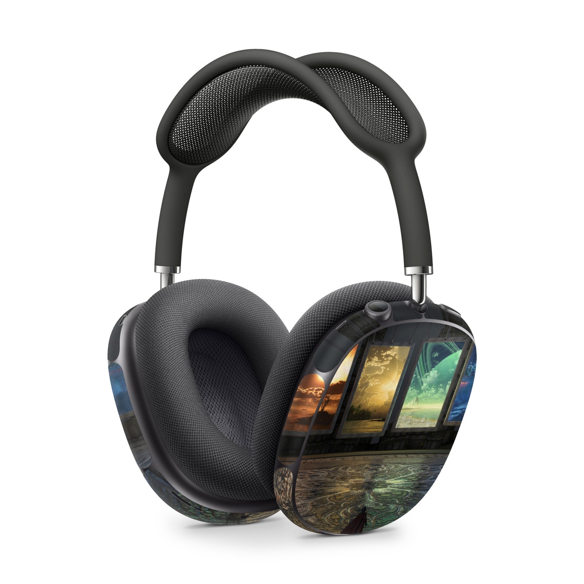 Apple AirPods Max Skin design of Light, Lighting, Water, Sky, Technology, Night, Art, Geological phenomenon, Electronic device, Glass, with black, red, green, blue colors