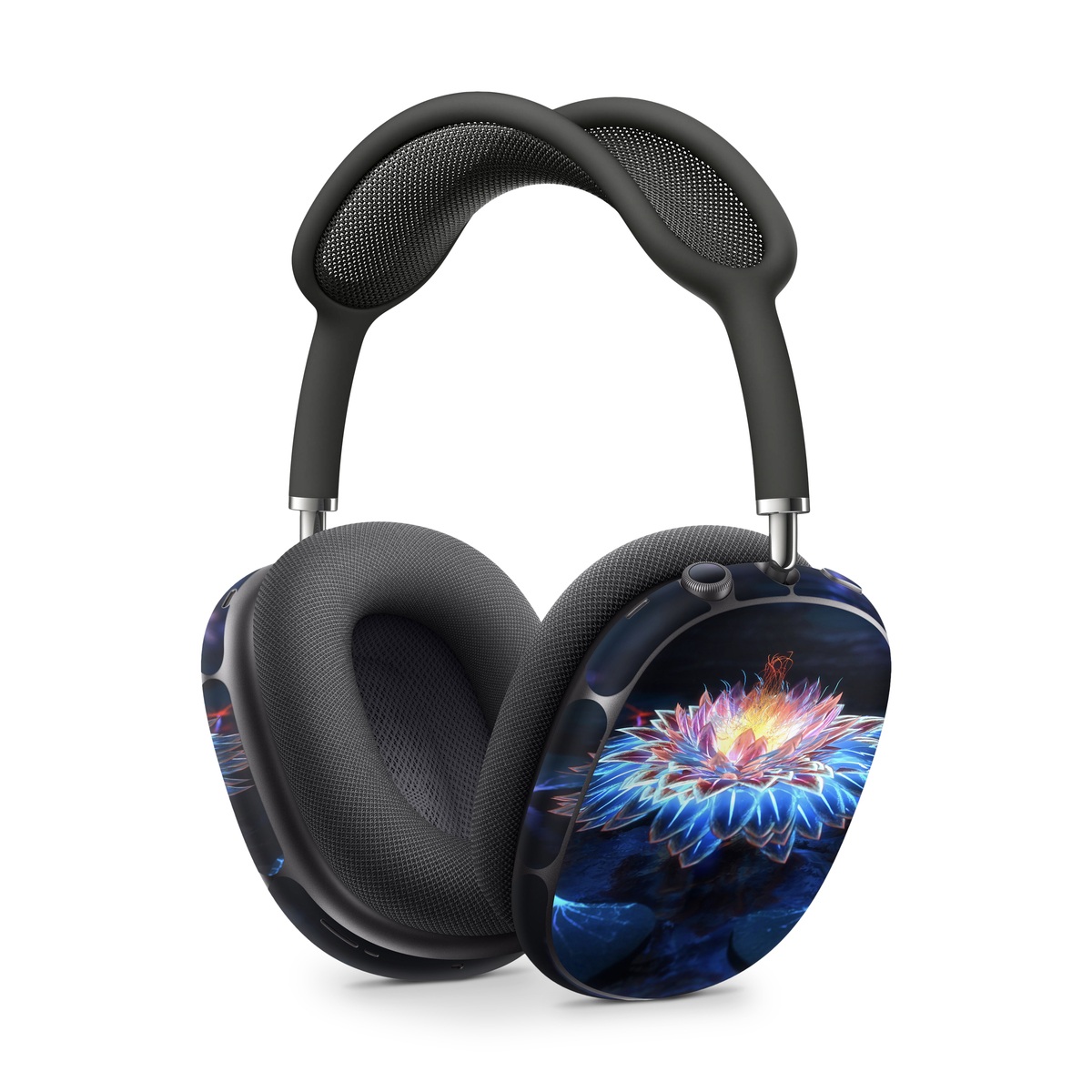 Apple AirPods Max Skin design of Water, Light, Fractal art, Organism, Electric blue, Aquatic plant, Darkness, Plant, Art, Space, with black, blue, gray colors