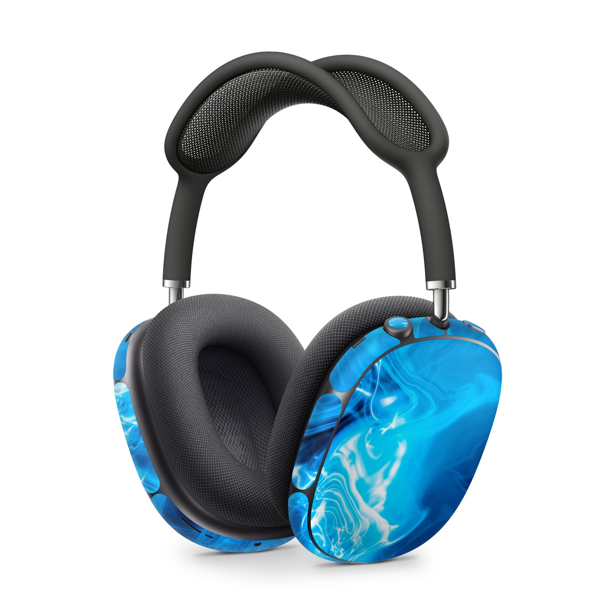 Apple AirPods Max Skin design of Blue, Water, Electric blue, Organism, Pattern, Smoke, Liquid, Art, with blue, black, purple colors