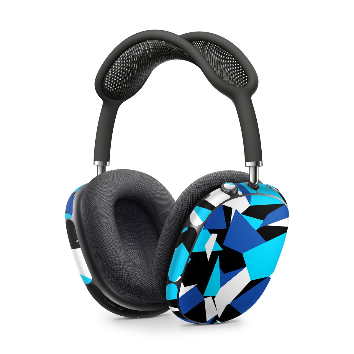 Apple AirPods Max Skin design of Blue, Pattern, Turquoise, Cobalt blue, Teal, Design, Electric blue, Graphic design, Triangle, Font, with blue, white, black colors