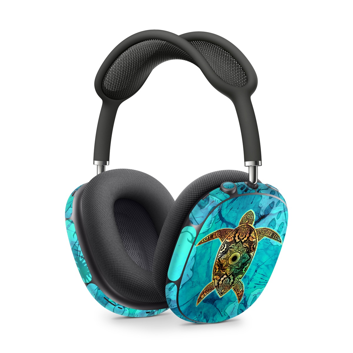 Apple AirPods Max Skin design of Sea turtle, Green sea turtle, Turtle, Hawksbill sea turtle, Tortoise, Reptile, Loggerhead sea turtle, Illustration, Art, Pattern, with blue, black, green, gray, red colors