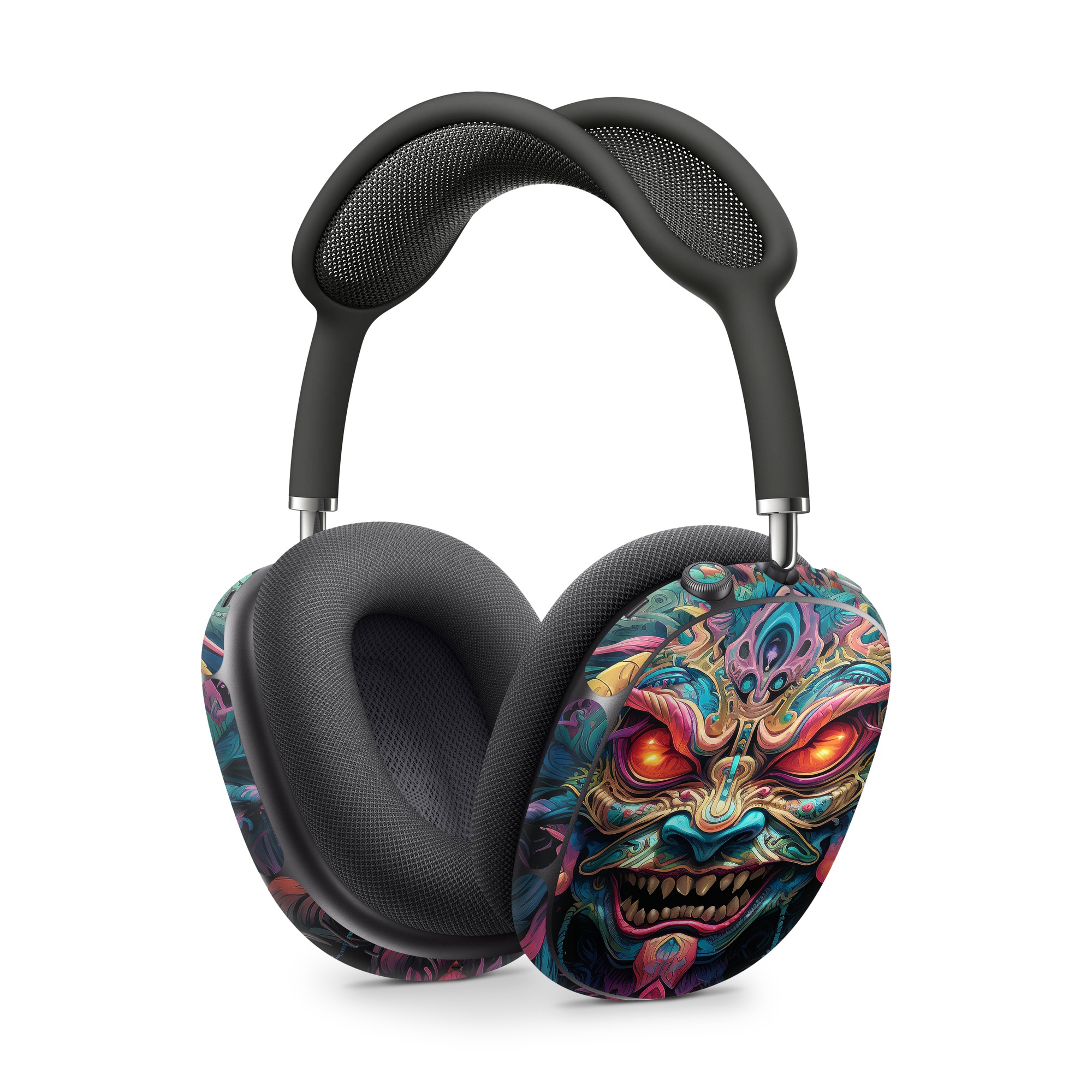 Apple AirPods Max Skin design of Head, Eye, Human body, Art, Painting, Symmetry, Pattern, Paint, Magenta, Visual arts, with green, blue, yellow, orange, red, white, purple, black, gray colors