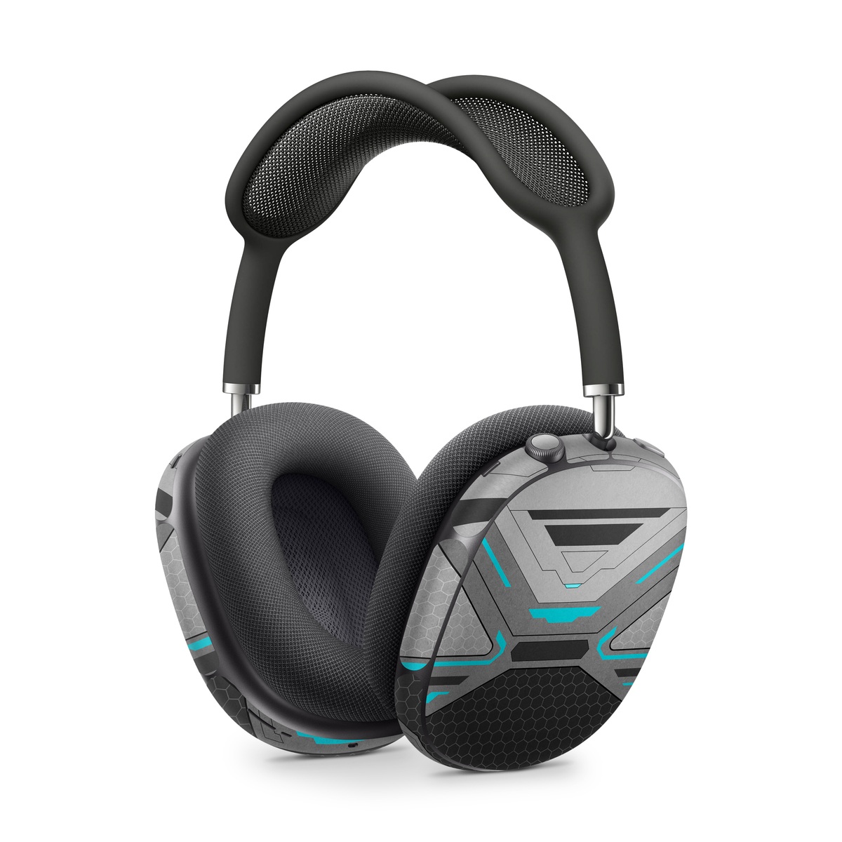 Apple AirPods Max Skin design of Blue, Turquoise, Pattern, Teal, Symmetry, Design, Line, Automotive design, Font, with black, gray, blue colors