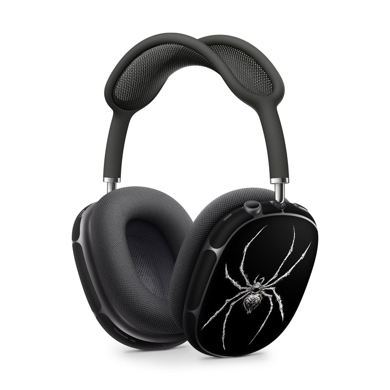 Apple AirPods Max Skin design of Arthropod, Spider, Insect, Spider web, Terrestrial animal, Arachnid, Invertebrate, Tangle-web spider, Symmetry, Terrestrial plant, with black, white, gray colors