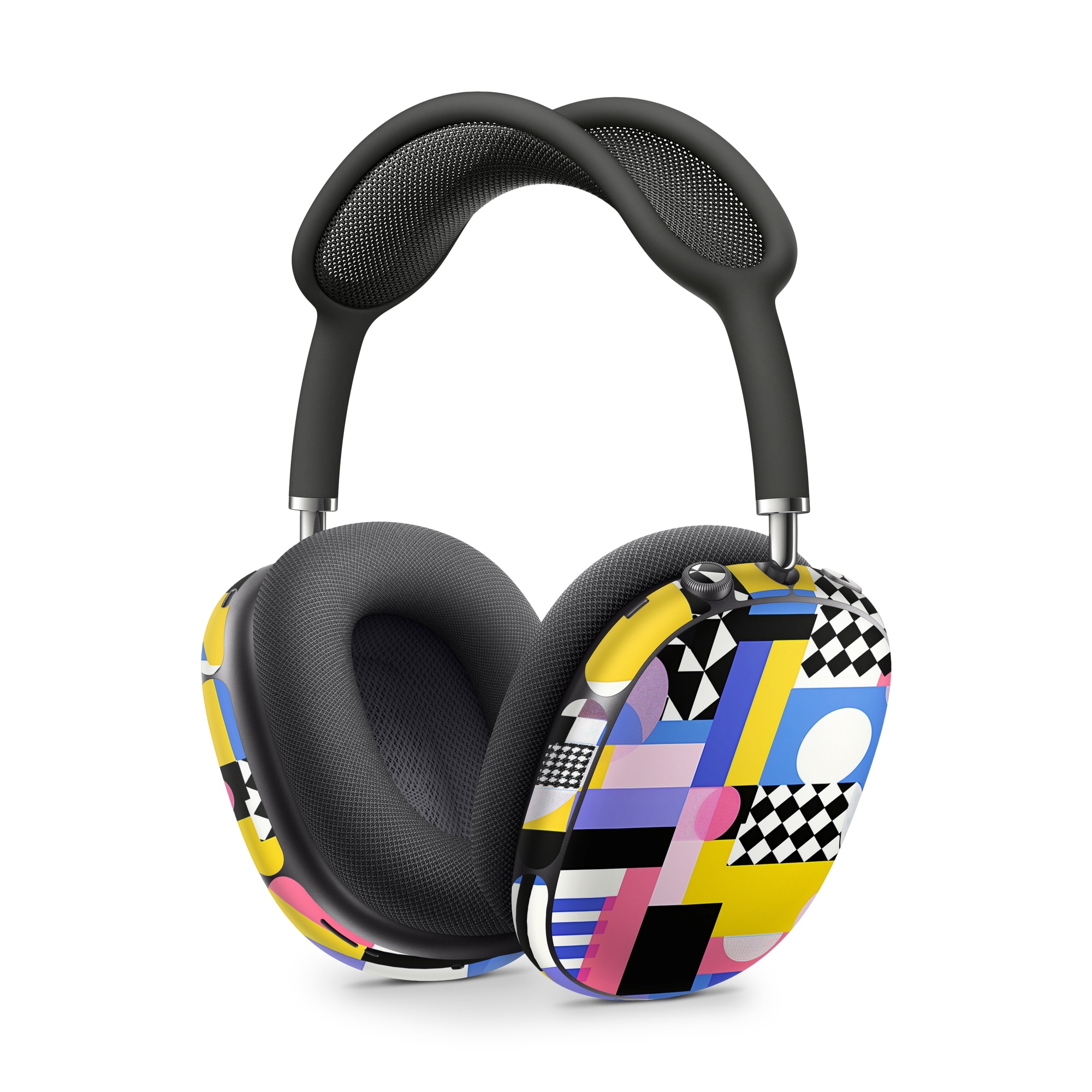 Apple AirPods Max Skin design of White, Black, Rectangle, Font, Art, Red, Pattern, Tints and shades, Circle, Electric blue, with blue, white, black, yellow, pink, purple colors