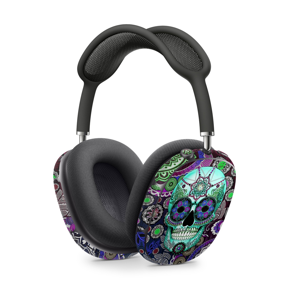 Apple AirPods Max Skin design of Psychedelic art, Pattern, Skull, Purple, Bone, Violet, Design, Visual arts, Art, Magenta, with blue, green, purple, red, green, pink colors