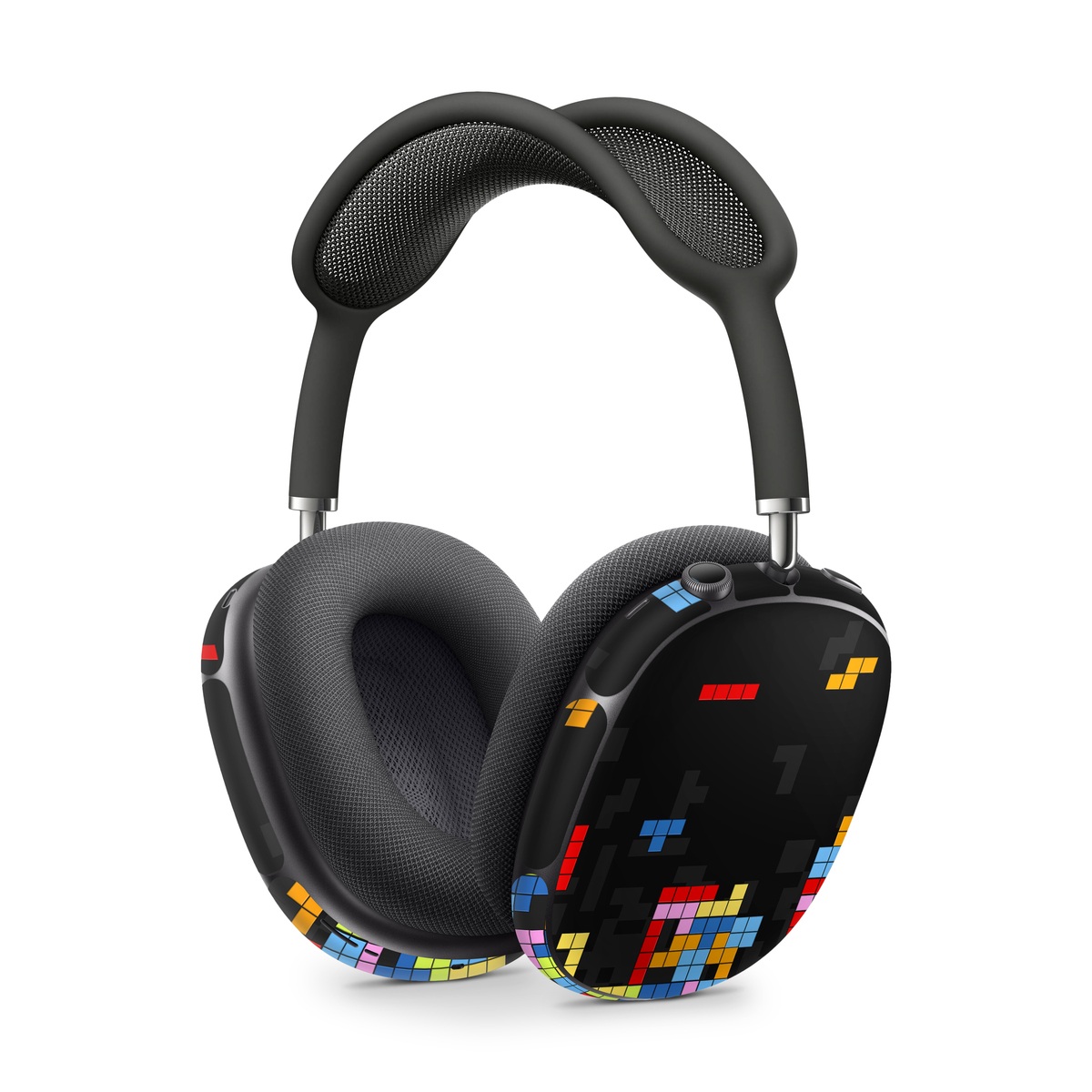 Apple AirPods Max Skin design of Pattern, Symmetry, Font, Design, Graphic design, Line, Colorfulness, Magenta, Square, Graphics, with black, green, blue, orange, red colors