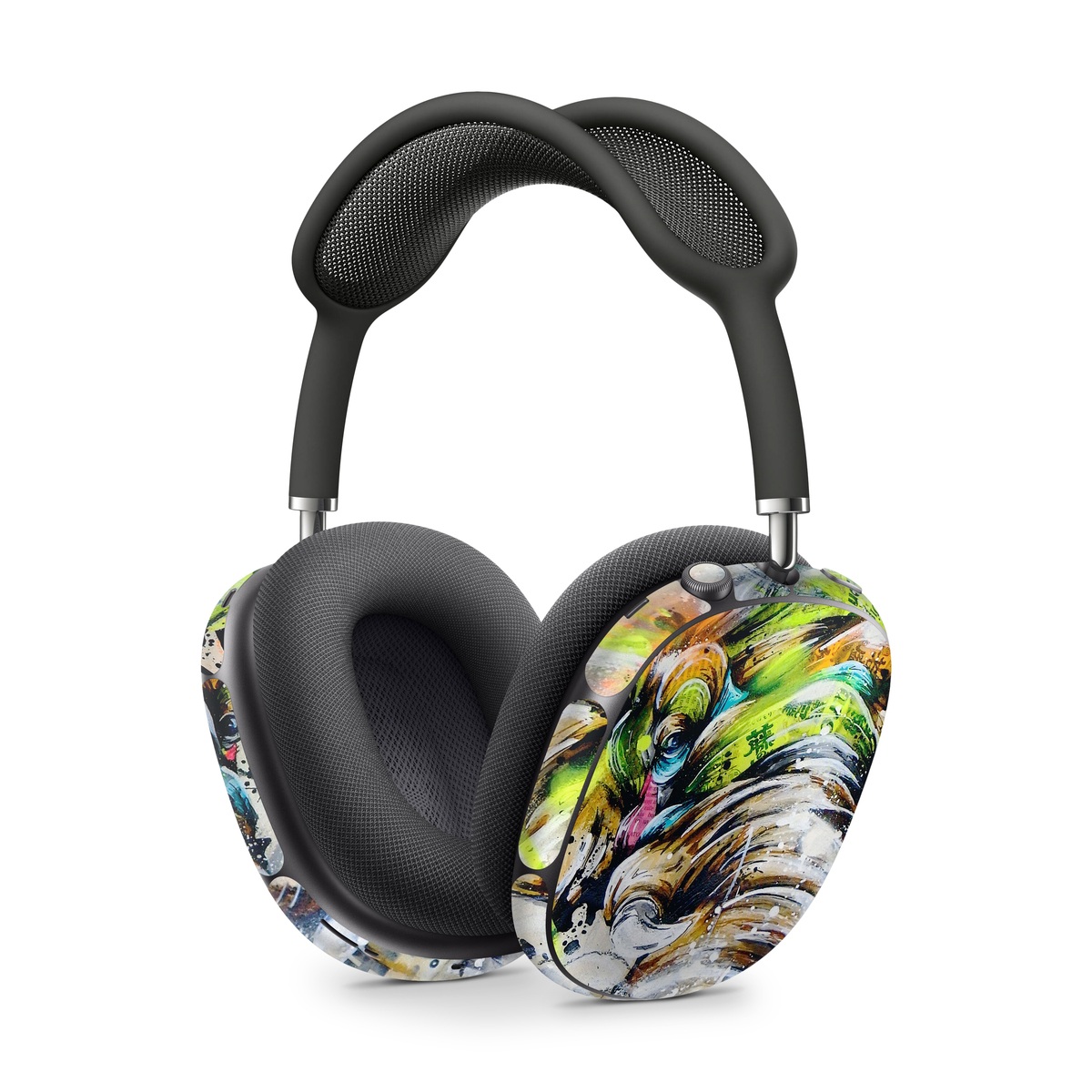 Apple AirPods Max Skin design of Watercolor paint, Graphic design, Illustration, Acrylic paint, Art, Modern art, Painting, Visual arts, Paint, Graphics, with gray, black, green, red, blue colors