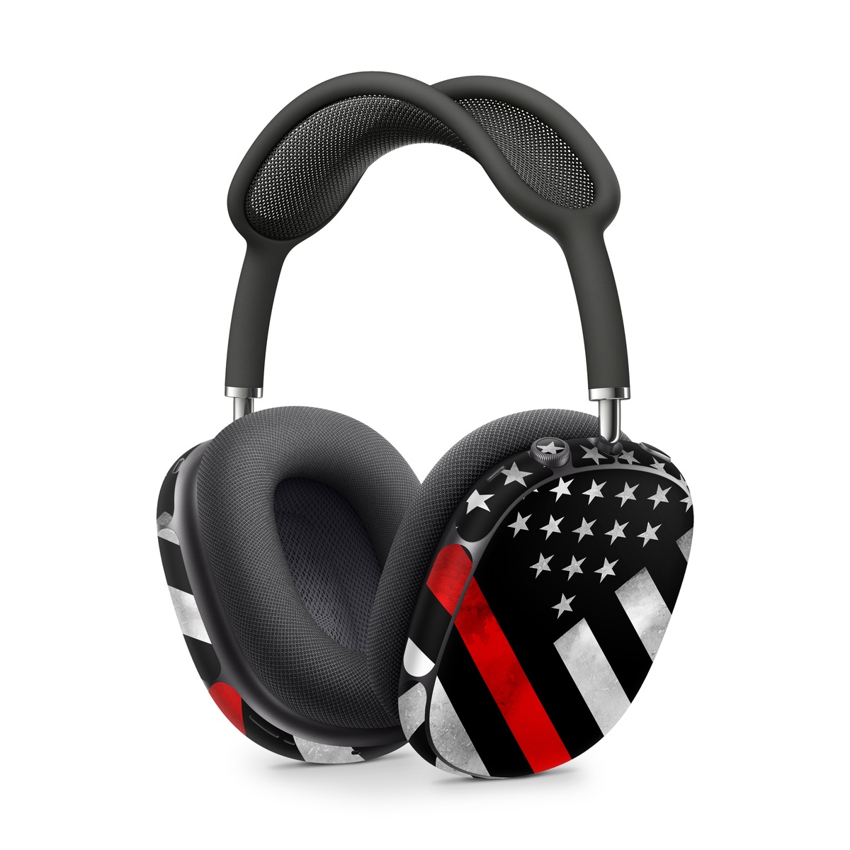 Apple AirPods Max Skin design of Flag of the united states, Flag, Line, Black-and-white, Pattern, Flag Day (USA), Veterans day, Independence day, Memorial day, with black, white, gray, red colors