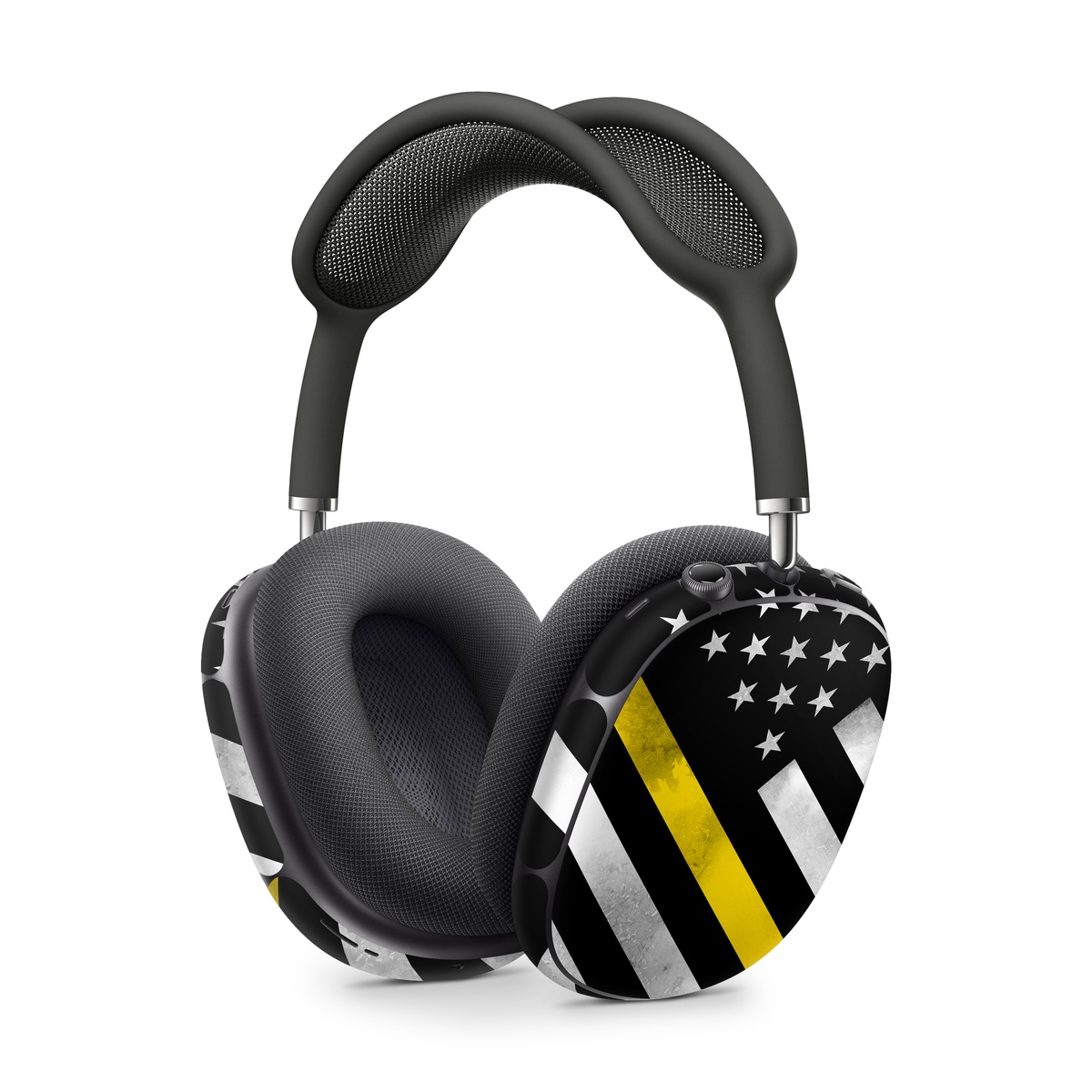 Apple AirPods Max Skin design of Flag of the united states, Flag, Yellow, Line, Black-and-white, Pattern, Monochrome, Graphic design, Parallel, with black, white, gray, yellow colors