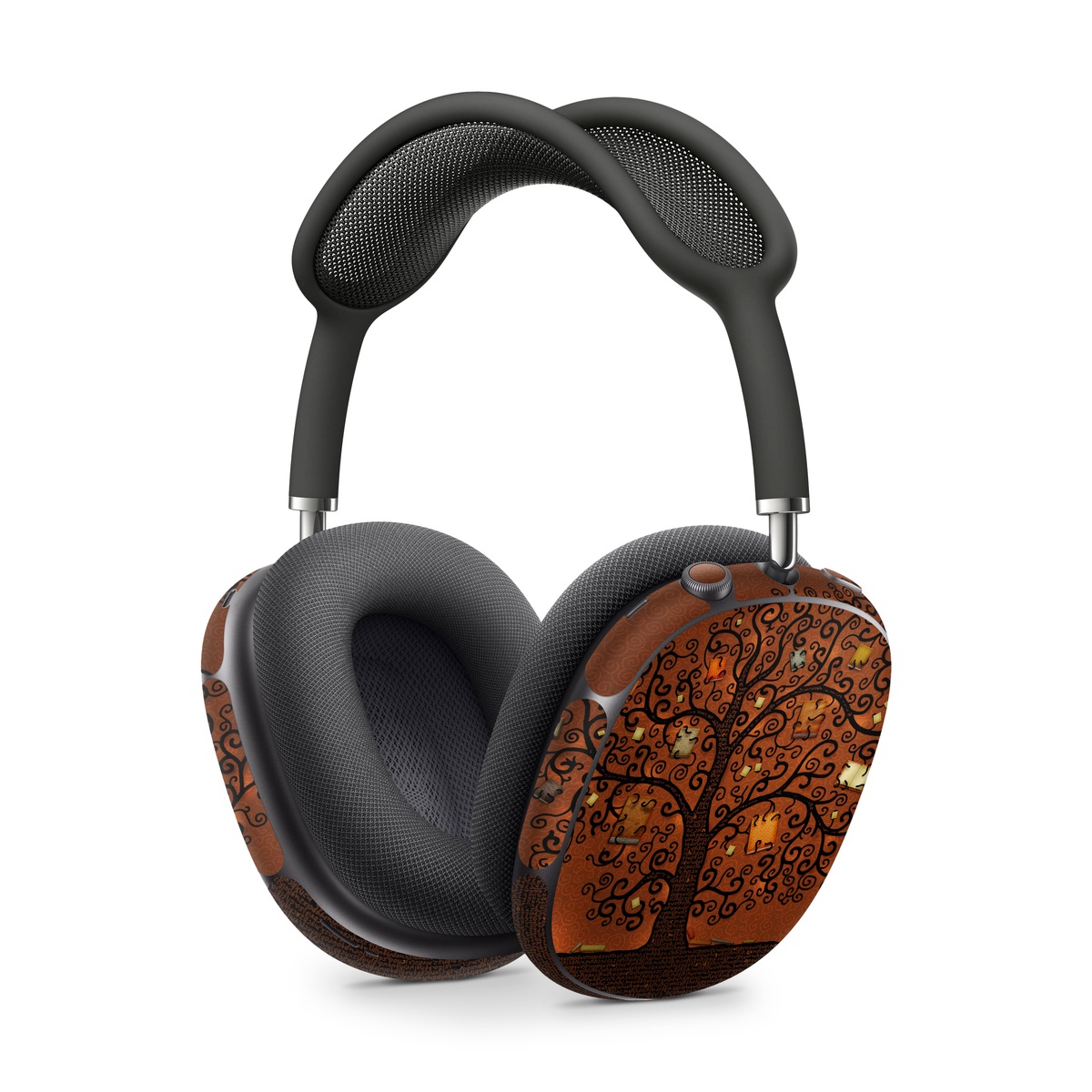 Apple AirPods Max Skin design of Tree, Brown, Leaf, Plant, Woody plant, Branch, Visual arts, Font, Pattern, Art, with black colors