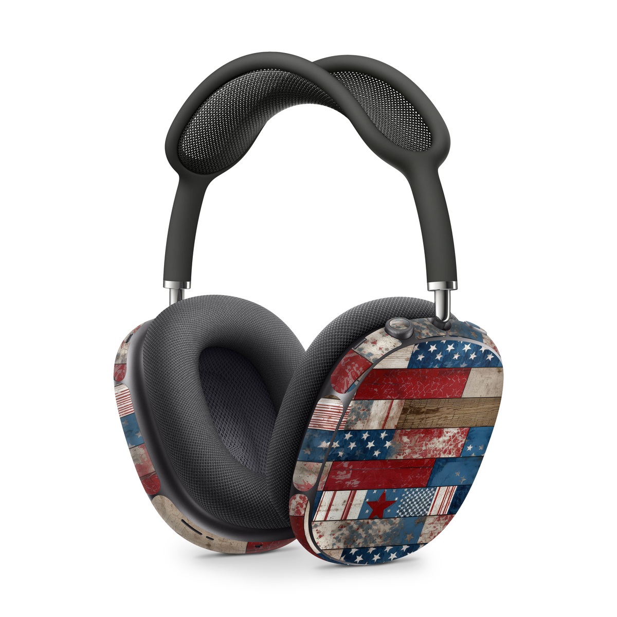 Apple AirPods Max Skin design of Photograph, White, Blue, Rectangle, Azure, Textile, Creative arts, Red, Line, Art, with red, blue, white, brown, gray, black colors