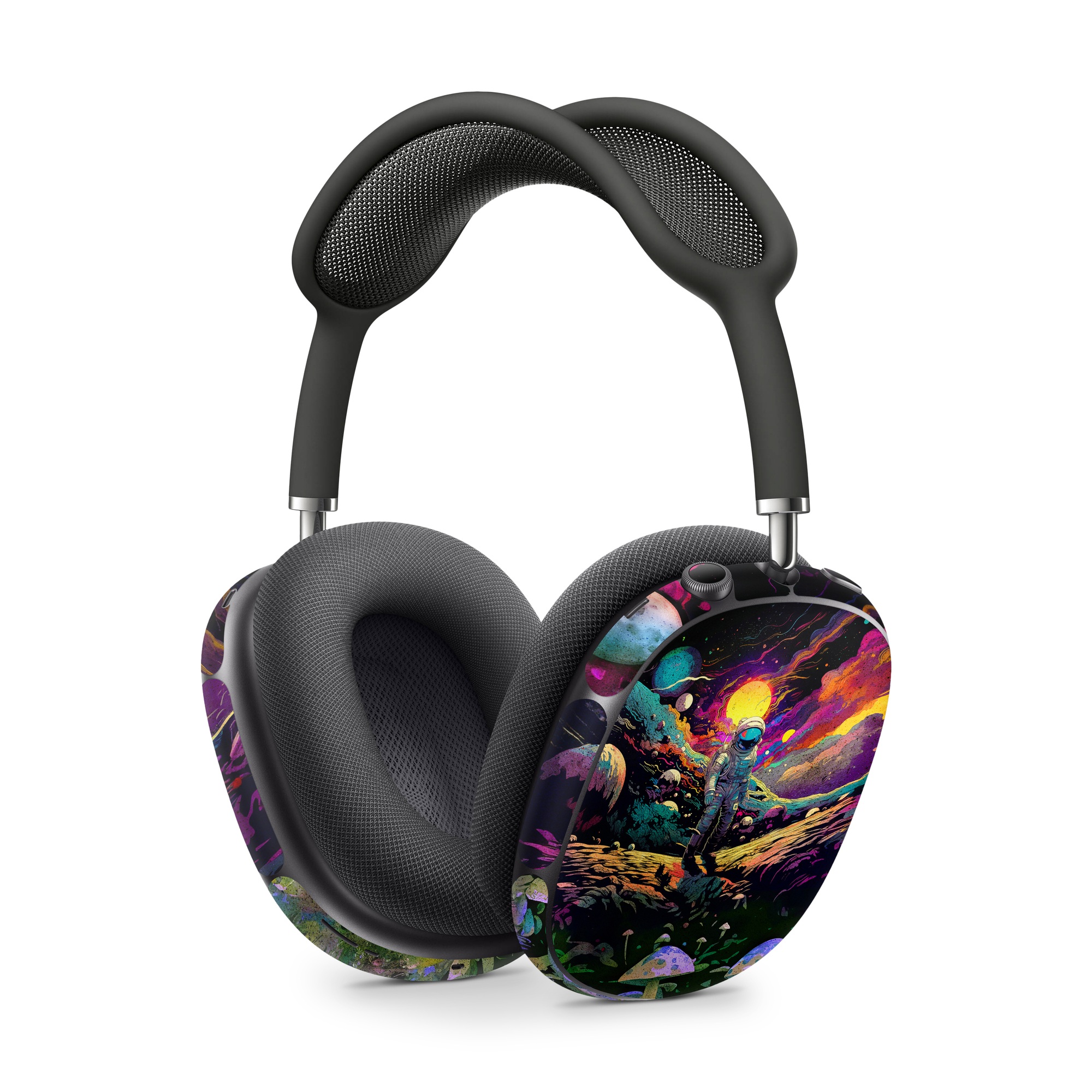 Apple AirPods Max Skin design of Light, Nature, Purple, Umbrella, Plant, Art, Terrestrial plant, Natural landscape, Astronomical object, Space, with black, white, purple, red, gray, orange, yellow, blue, green, brown colors