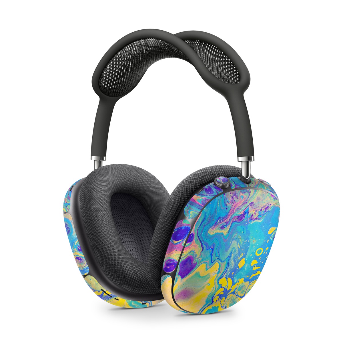 Apple AirPods Max Skin design of Psychedelic art, Pattern, Purple, Visual arts, Design, Art, Fractal art, Electric blue, Graphic design, Graphics, with blue, yellow, purple, pink colors