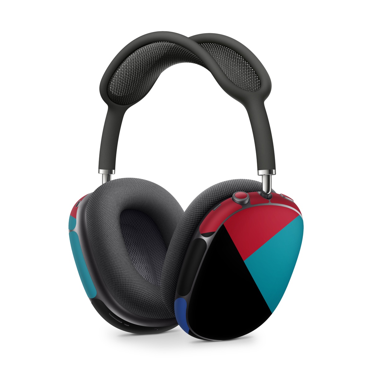 Apple AirPods Max Skin design of Blue, Green, Turquoise, Azure, Teal, Electric blue, Line, Pattern, Design, Graphic design, with black, blue, red colors