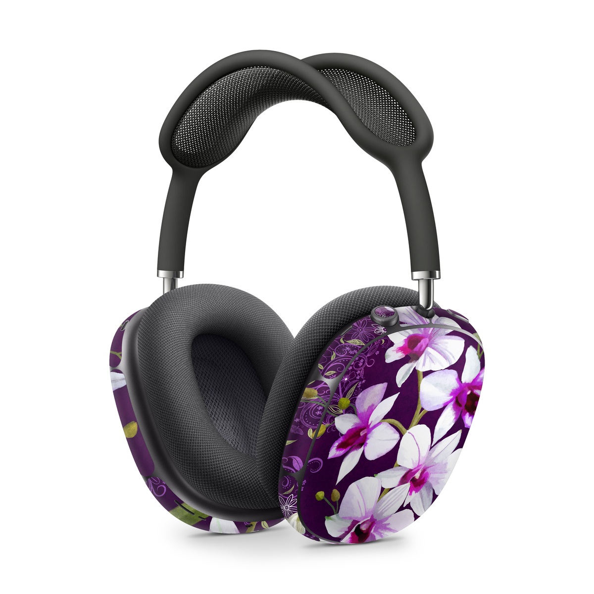 Apple AirPods Max Skin design of Flower, Purple, Petal, Violet, Lilac, Plant, Flowering plant, cooktown orchid, Botany, Wildflower, with black, gray, white, purple, pink colors