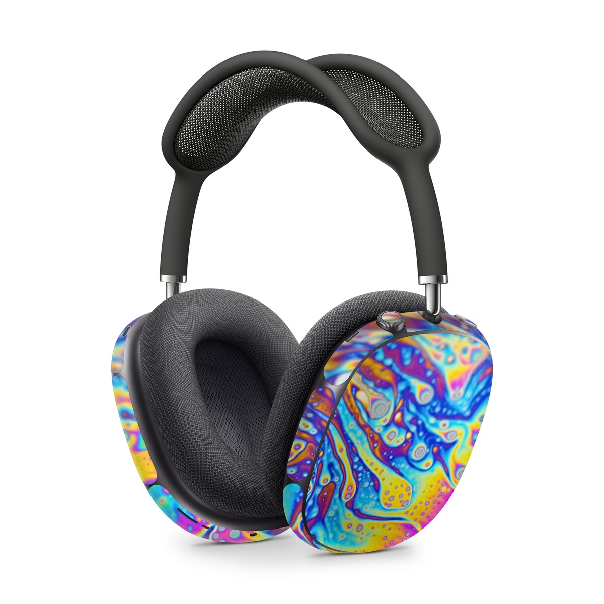 Apple AirPods Max Skin design of Psychedelic art, Blue, Pattern, Art, Visual arts, Water, Organism, Colorfulness, Design, Textile, with gray, blue, orange, purple, green colors