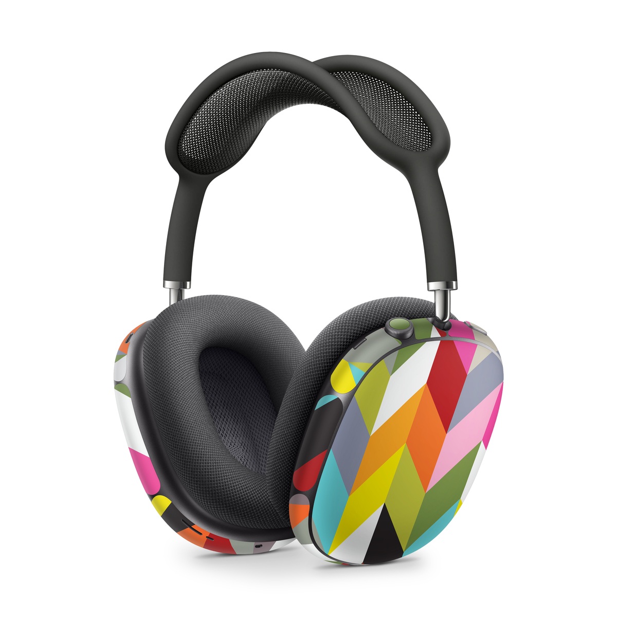 Apple AirPods Max Skin design of Pattern, Orange, Line, Design, Graphic design, Tints and shades, Triangle, with red, green, gray, black, blue, purple colors