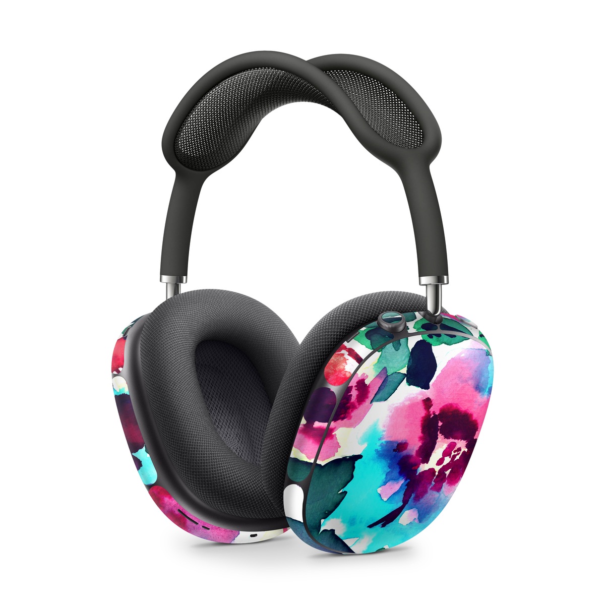 Apple AirPods Max Skin design of Flower, Pink, Petal, Plant, Pattern, Hawaiian hibiscus, Design, Magenta, Flowering plant, Watercolor paint, with white, pink, blue, green, red colors