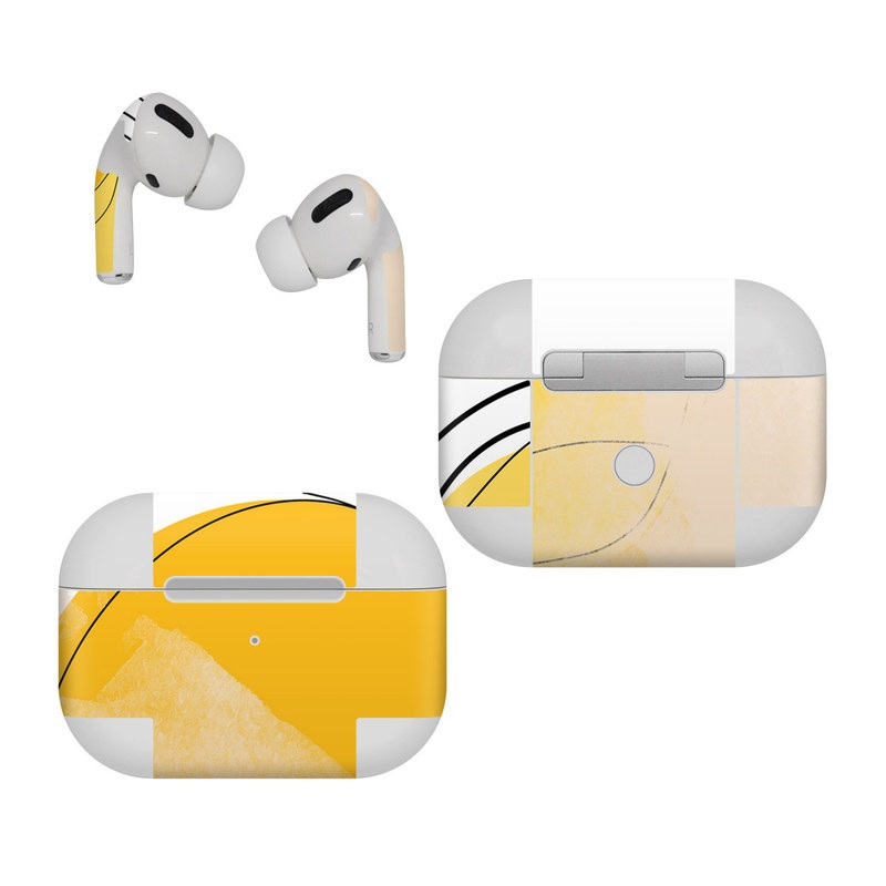 Apple AirPods Pro Skin design of Yellow, Line, Illustration, Graphics, with white, black, brown, yellow colors