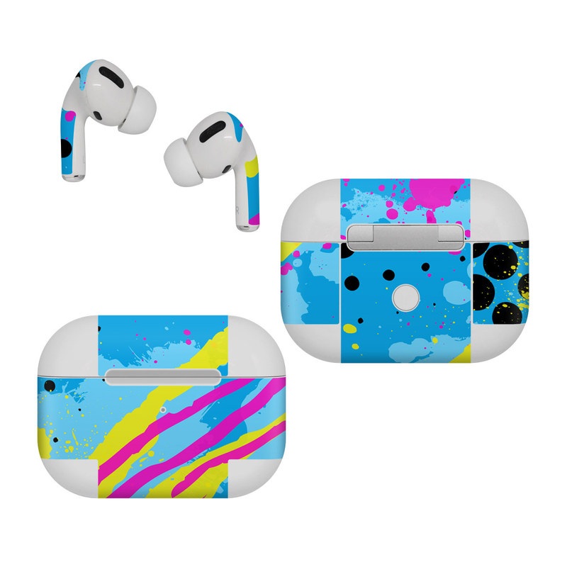 Apple AirPods Pro Skin design of Blue, Colorfulness, Graphic design, Pattern, Water, Line, Design, Graphics, Illustration, Visual arts, with blue, black, yellow, pink colors