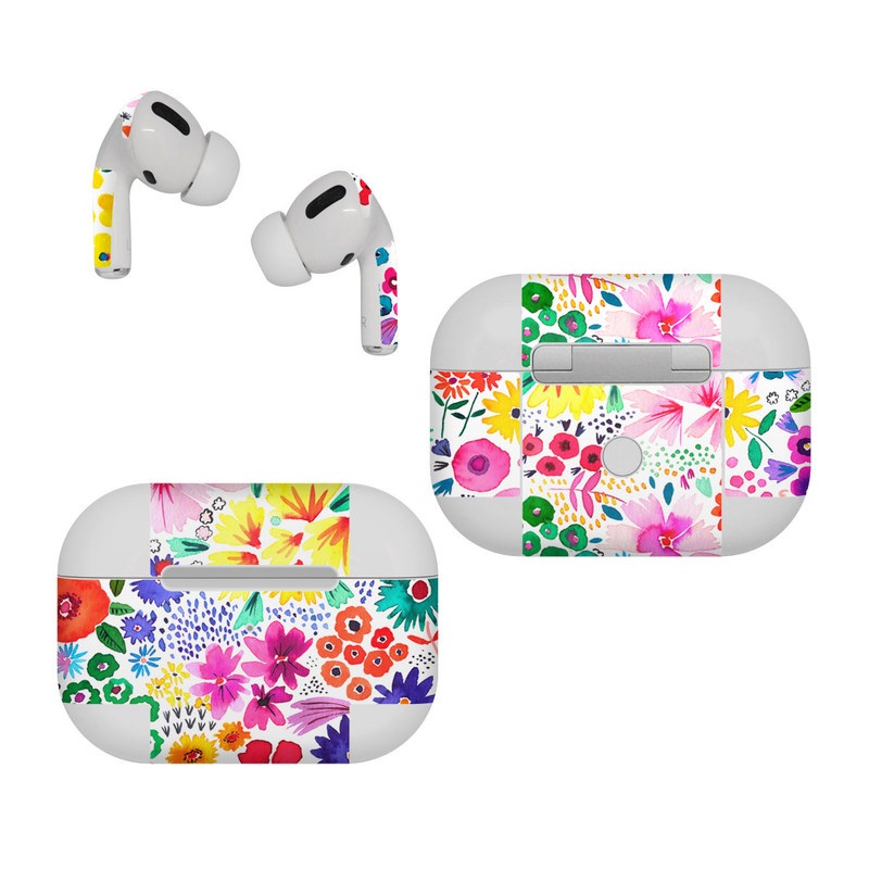 Apple AirPods Pro Skin design of Colorfulness, Flower, Pink, Art, Magenta, Pattern, Creative arts, Petal, Symmetry, Electric blue, with white, pink, green, red, blue, purple, yellow, orange colors
