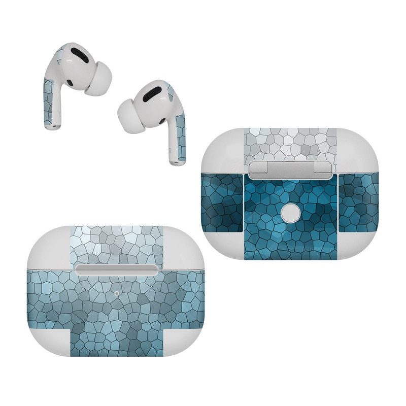 Apple AirPods Pro Skin design of Blue, Aqua, Turquoise, Green, Water, Teal, Sky, Azure, Pattern, Atmosphere, with blue, white, gray colors