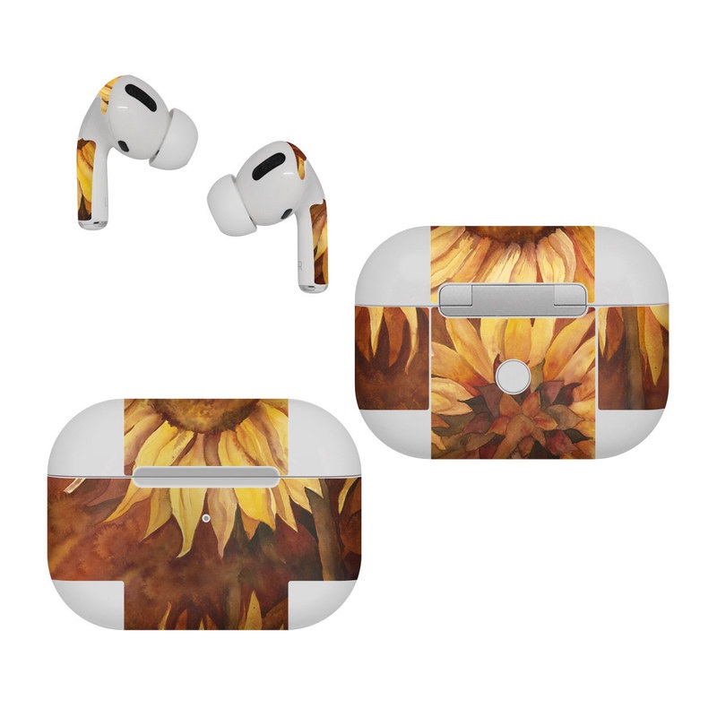 Apple AirPods Pro Skin design of Sunflower, Flower, sunflower, Yellow, Painting, Plant, Petal, Still life photography, Flowering plant, Still life, with yellow, brown, orange colors
