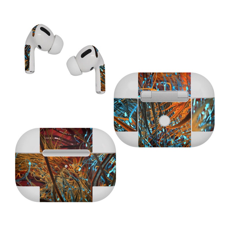 Apple AirPods Pro Skin design of Orange, Tree, Electric blue, Organism, Fractal art, Plant, Art, Graphics, Space, Psychedelic art, with orange, blue, red, yellow, purple colors