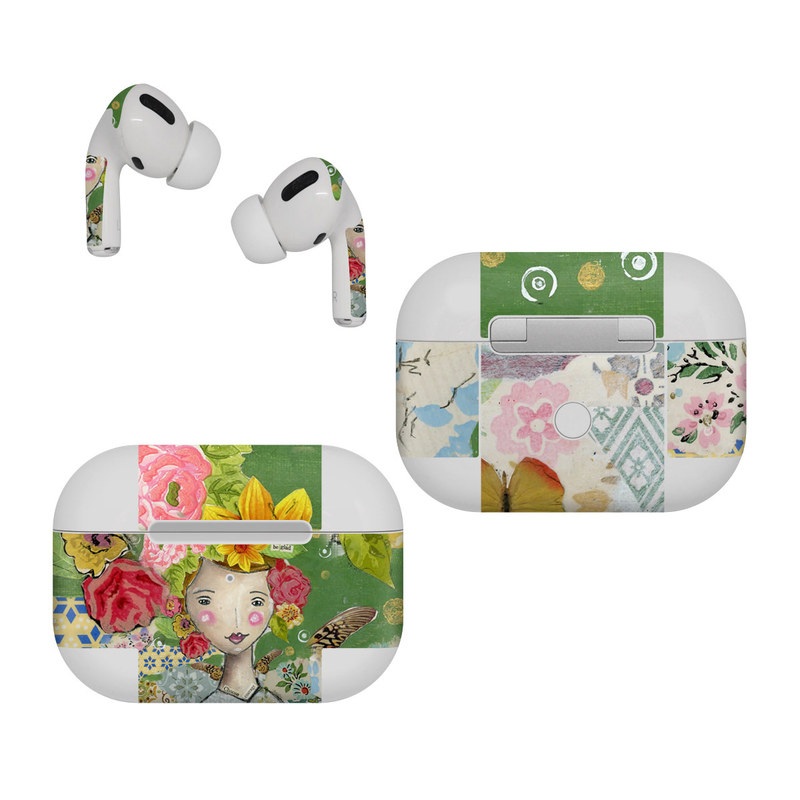 Apple AirPods Pro Skin design of Watercolor paint, Illustration, Art, Painting, Plant, Flower, Visual arts, Paint, Child art, Acrylic paint, with green, pink, red, orange, white, blue, brown colors