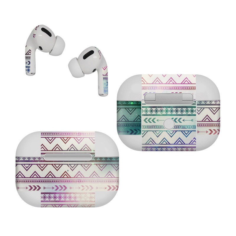 Apple AirPods Pro Skin design of Pattern, Line, Teal, Design, Textile, with gray, pink, yellow, blue, black, purple colors