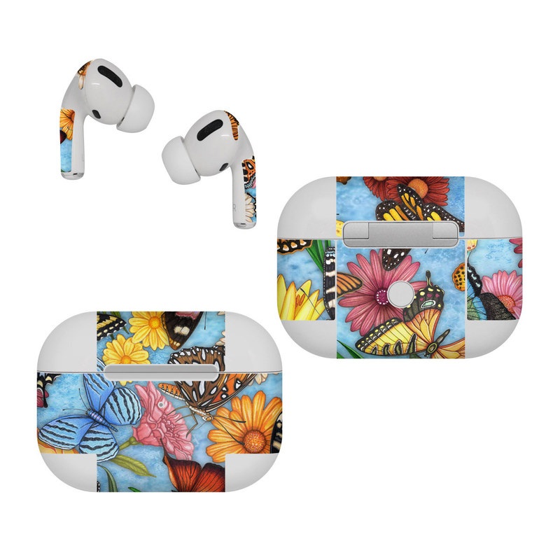 Apple AirPods Pro Skin design of Cynthia (subgenus), Butterfly, Monarch butterfly, Moths and butterflies, Brush-footed butterfly, Pollinator, Insect, Pattern, Design, Organism, with blue, pink, orange, yellow, red colors