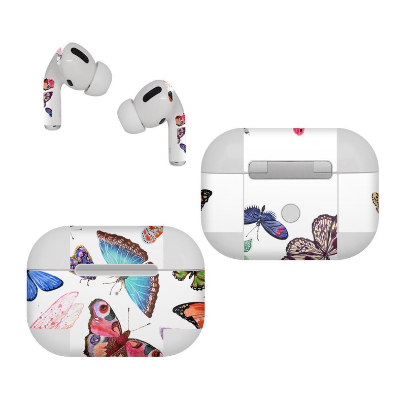 Apple AirPods Pro Skin design of Butterfly, Pollinator, Insect, Arthropod, Organism, Moths and butterflies, Art, Symmetry, Wing, Illustration, with white, blue, green, red, yellow, orange, pink, brown, purple colors