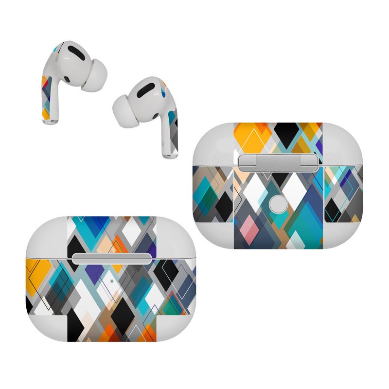 Apple AirPods Pro Skin design of Pattern, Line, Design, Colorfulness, Plaid, Tints and shades, Textile, Symmetry, Square, with black, blue, red, orange, white colors