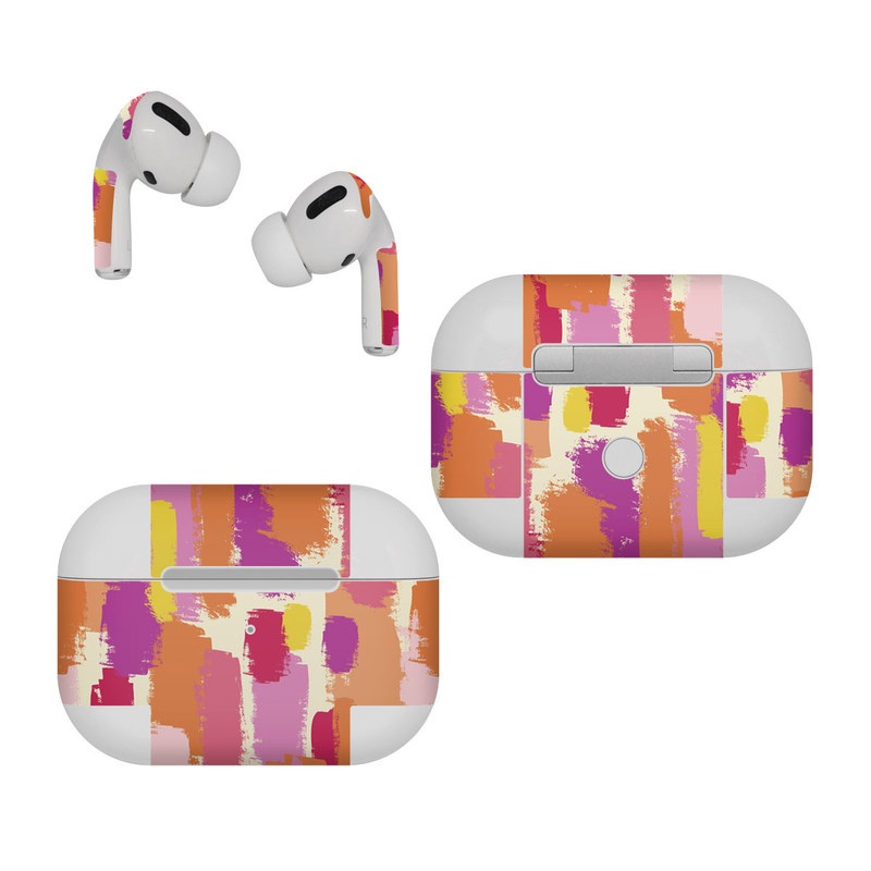 Apple AirPods Pro Skin design of Font, Material property, Magenta, Pattern, Art, Graphics, Tints and shades, Visual arts, Design, Graphic design, with orange, yellow, pink, purple, red, white colors