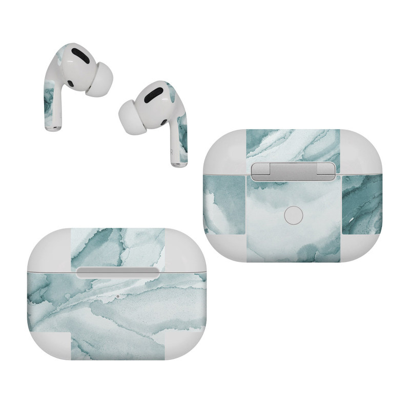 Apple AirPods Pro Skin design of Liquid, Fluid, Snow, Polar ice cap, Ice cap, Aqua, Melting, Glacial landform, Arctic ocean, Pattern, with blue, gray, white colors