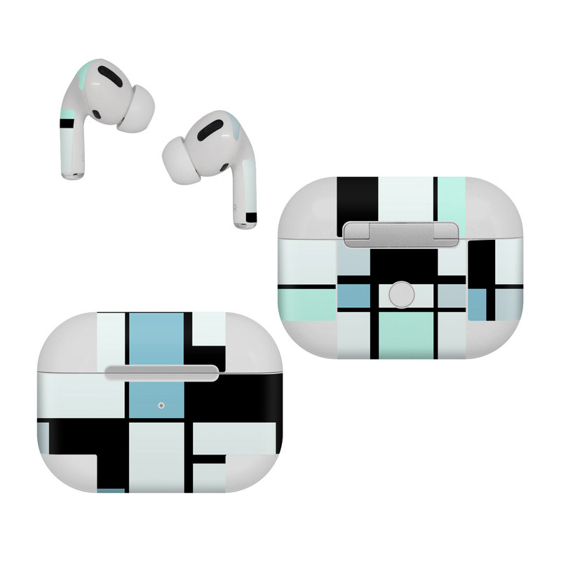 Apple AirPods Pro Skin design of Blue, Line, Turquoise, Pattern, Rectangle, Design, Parallel, Square, Symmetry, Tints and shades, with black, blue, green colors
