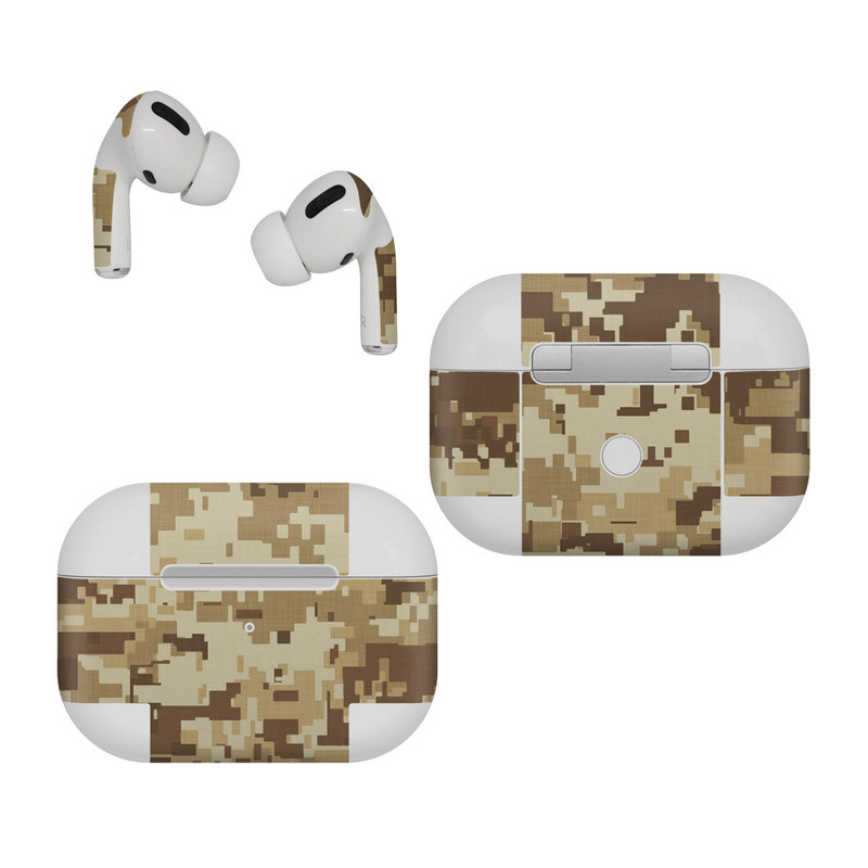 Apple AirPods Pro Skin design of Military camouflage, Brown, Pattern, Camouflage, Wall, Beige, Design, Textile, Uniform, Flooring, with brown colors